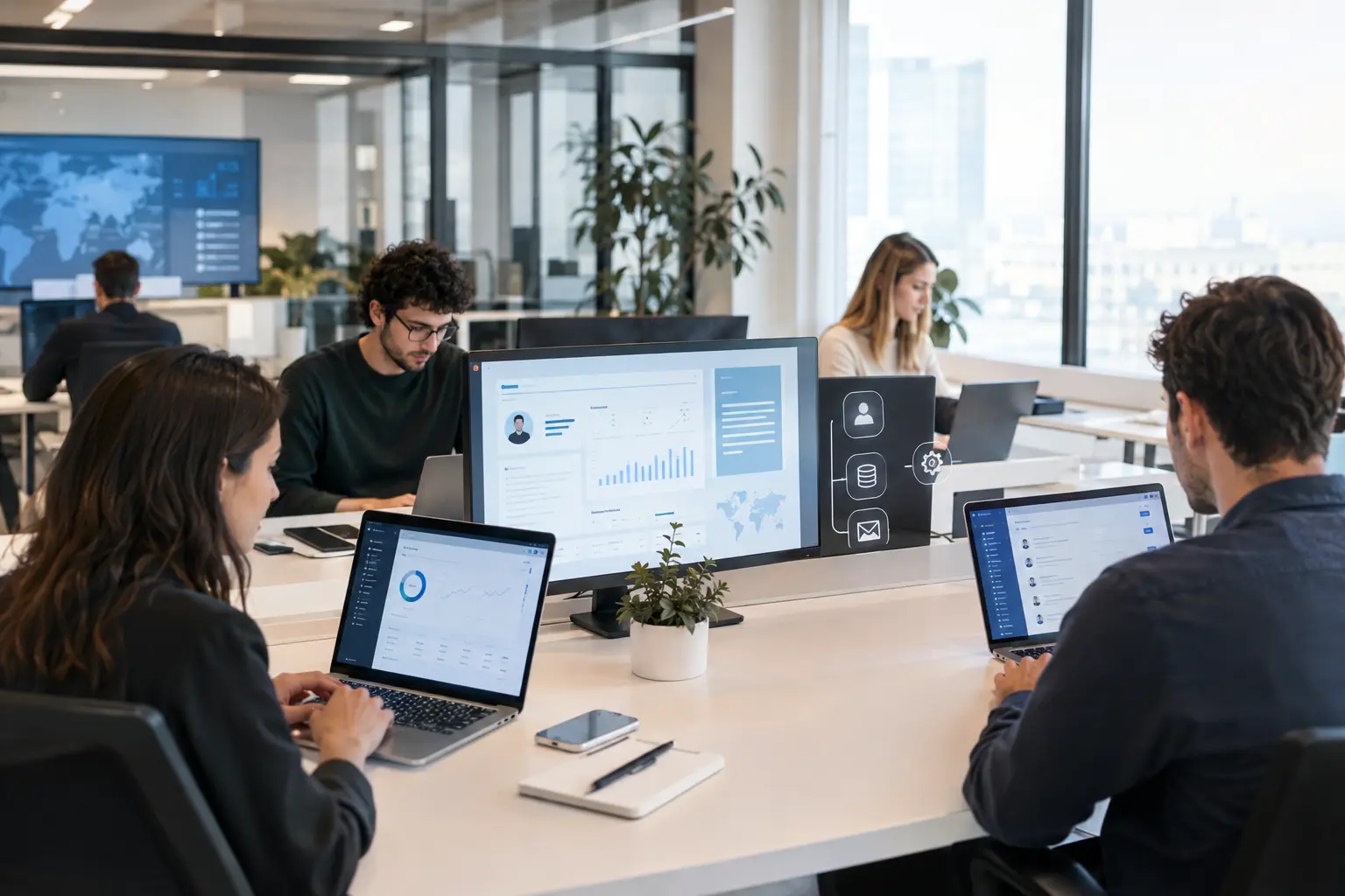 Equipo de marketing analizando datos del CRM y automatizaciones para crear campañas personalizadas