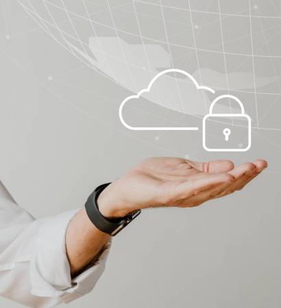 Hand holding cloud system with data protection Hand holding cloud system with data protection